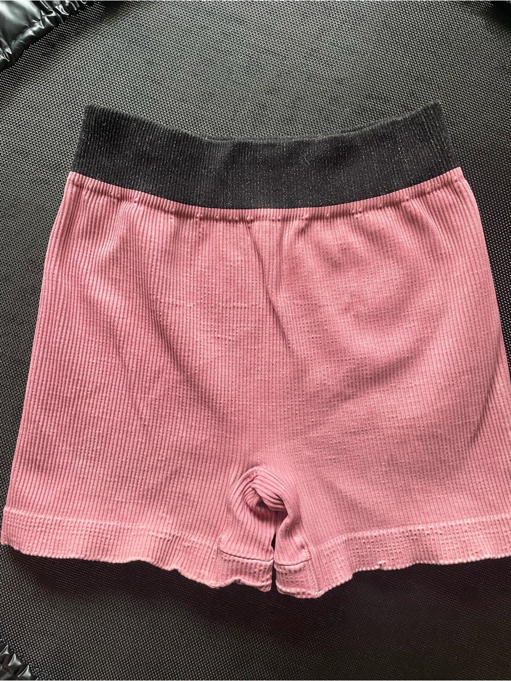 Free People Ribbed Bike Shorts in Dusty Rose with Black Waistband